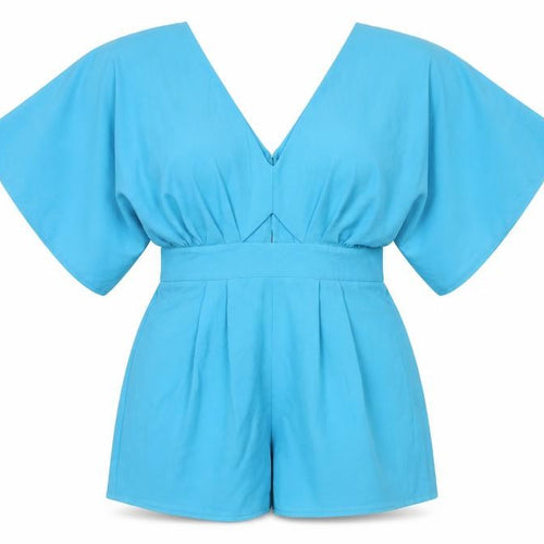 ASOS Women’s Blue Size 12 V-Neck Kimono Sleeve Playsuit