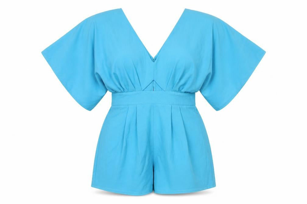 ASOS Women’s Blue Size 12 V-Neck Kimono Sleeve Playsuit