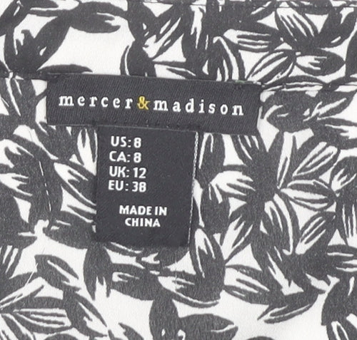 Mercer & Madison Womens Black Floral Ruffle Tunic Blouse Size 12