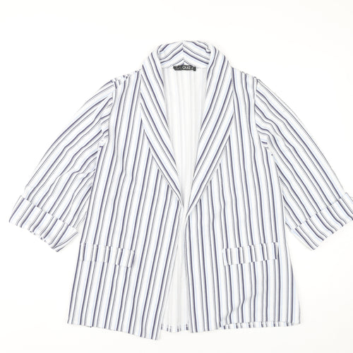 Quiz Women’s White Striped Blazer Size 14 3/4 Sleeve Open Jacket