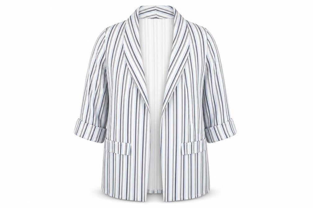 Quiz Women’s White Striped Blazer Size 14 3/4 Sleeve Open Jacket