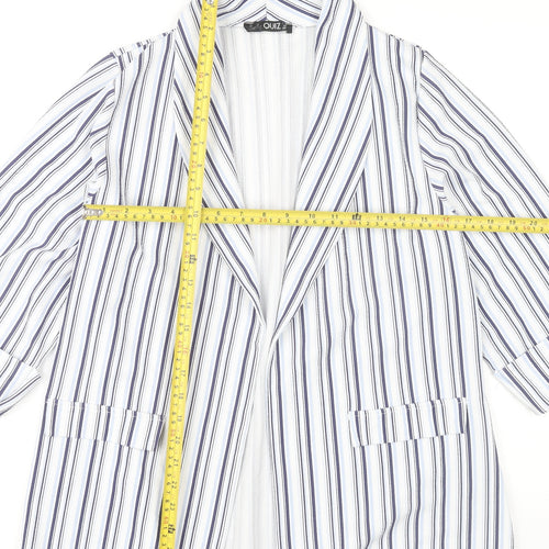 Quiz Women’s White Striped Blazer Size 14 3/4 Sleeve Open Jacket