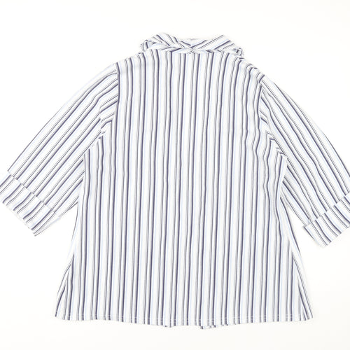 Quiz Women’s White Striped Blazer Size 14 3/4 Sleeve Open Jacket