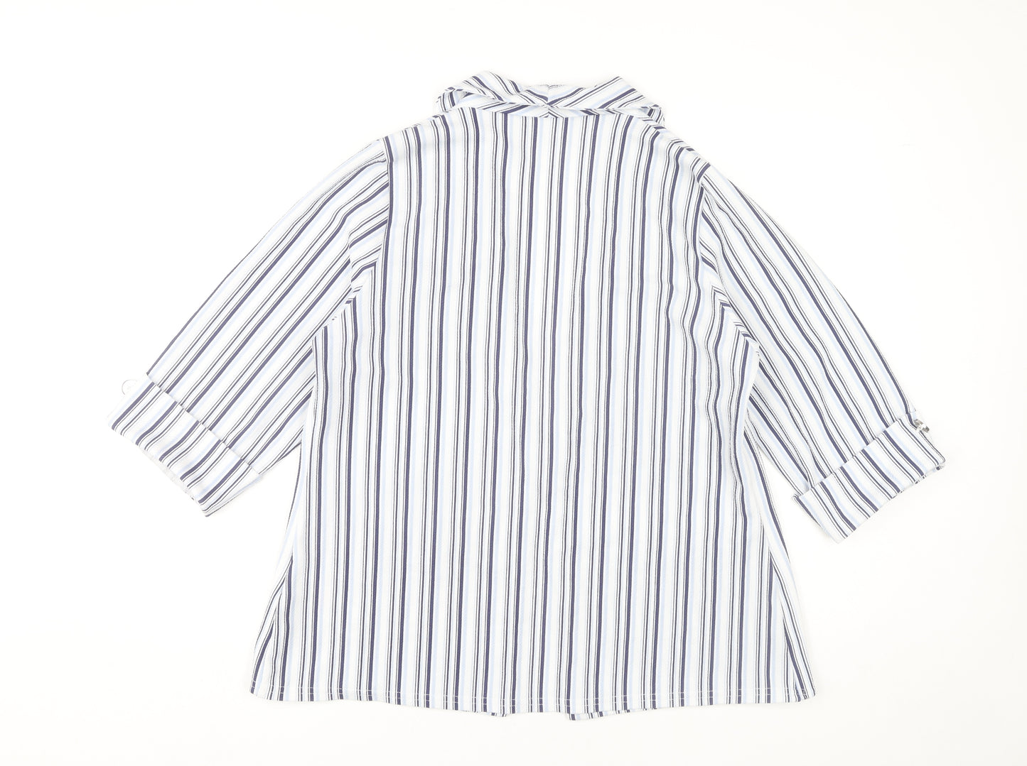 Quiz Women’s White Striped Blazer Size 14 3/4 Sleeve Open Jacket