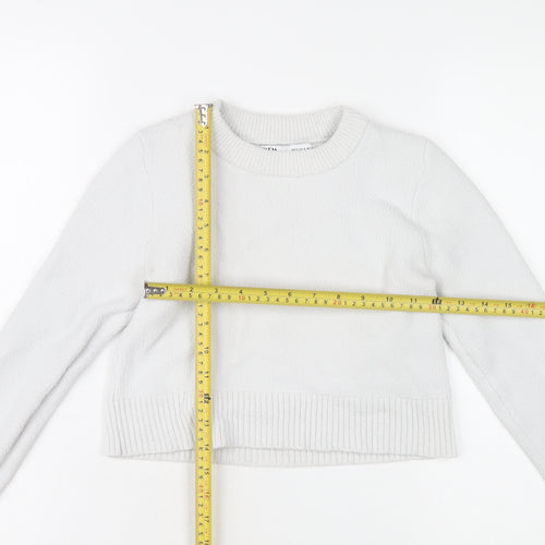 Zara Women White S Pullover Knit Jumper Crew Neck Long Sleeve