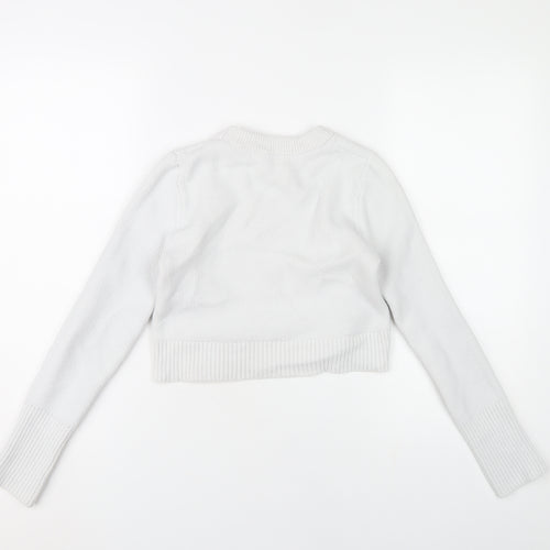 Zara Women White S Pullover Knit Jumper Crew Neck Long Sleeve