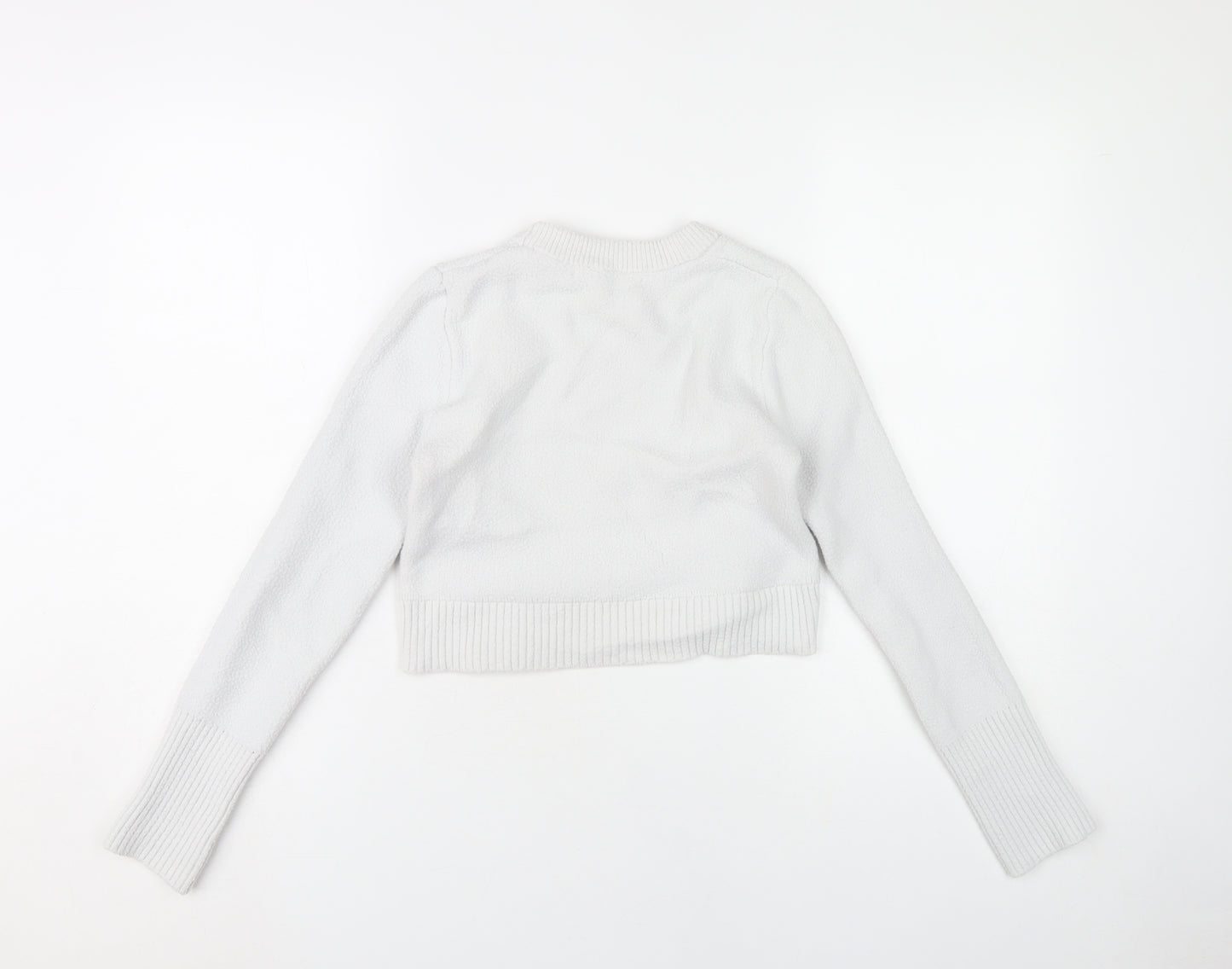 Zara Women White S Pullover Knit Jumper Crew Neck Long Sleeve
