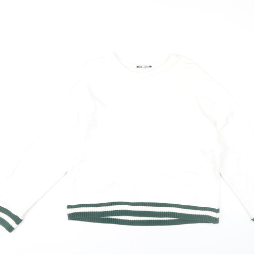 Zara Womens White Sweatshirt Size L Crew Neck Pullover Casual