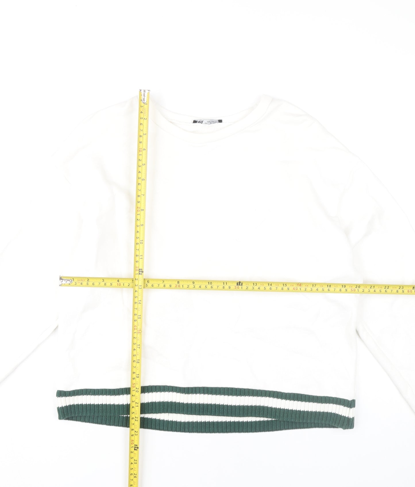 Zara Womens White Sweatshirt Size L Crew Neck Pullover Casual