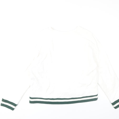 Zara Womens White Sweatshirt Size L Crew Neck Pullover Casual
