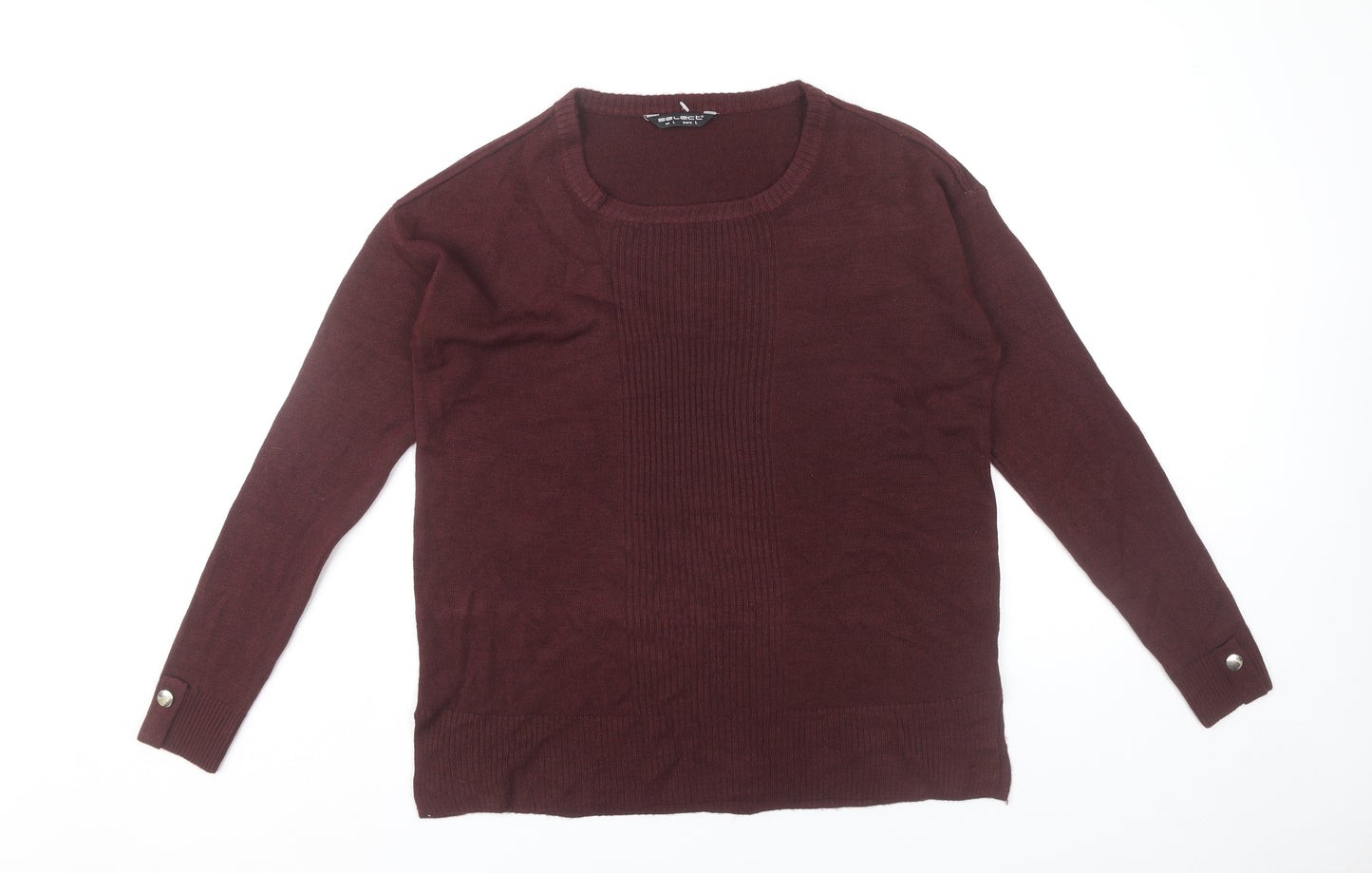 Select Womens Red Acrylic Pullover Jumper Size L Long Sleeve Casual