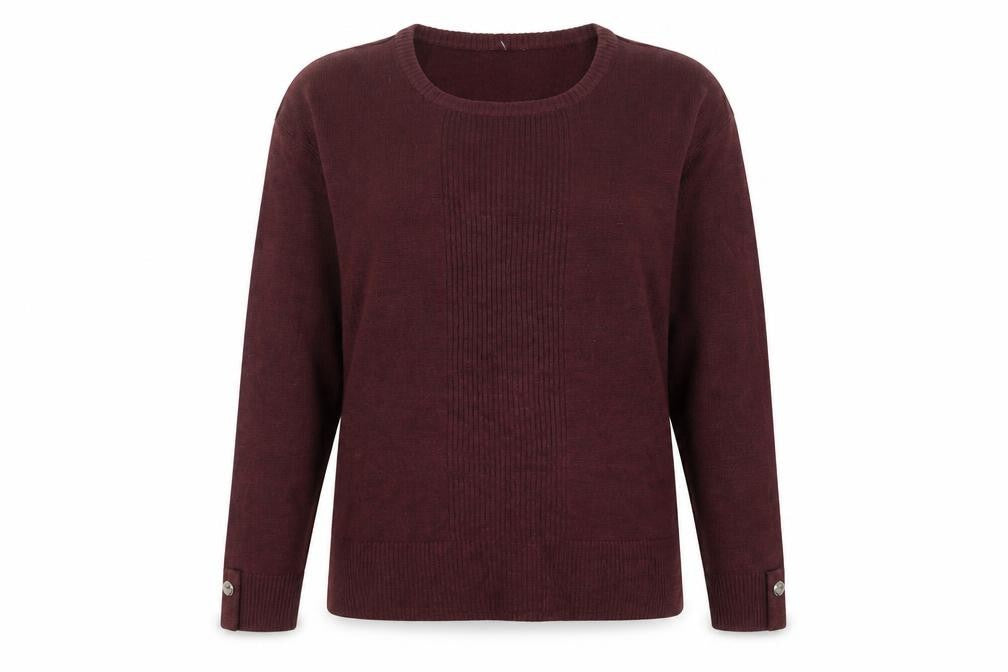 Front view of Select women’s red acrylic jumper, size L, long sleeve casual