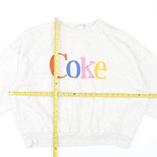H&M Women Grey Coke Logo Sweatshirt L Casual Pullover Cotton Blend