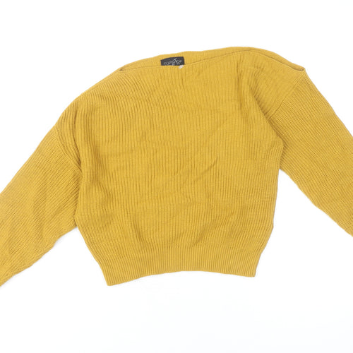 Topshop Womens Yellow Pullover Jumper Size 6 Boat Neck Knit