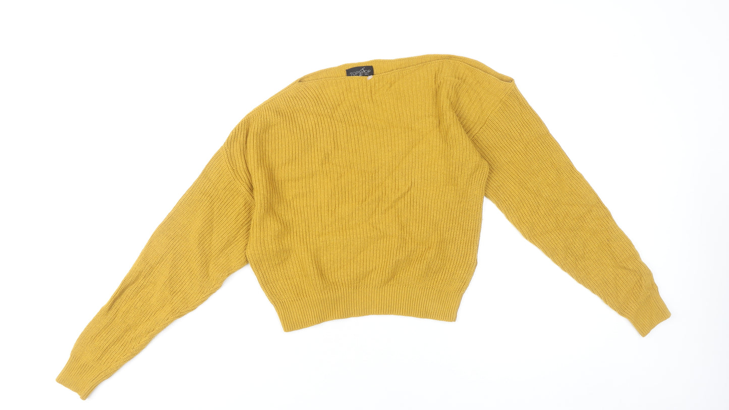 Topshop Womens Yellow Pullover Jumper Size 6 Boat Neck Knit