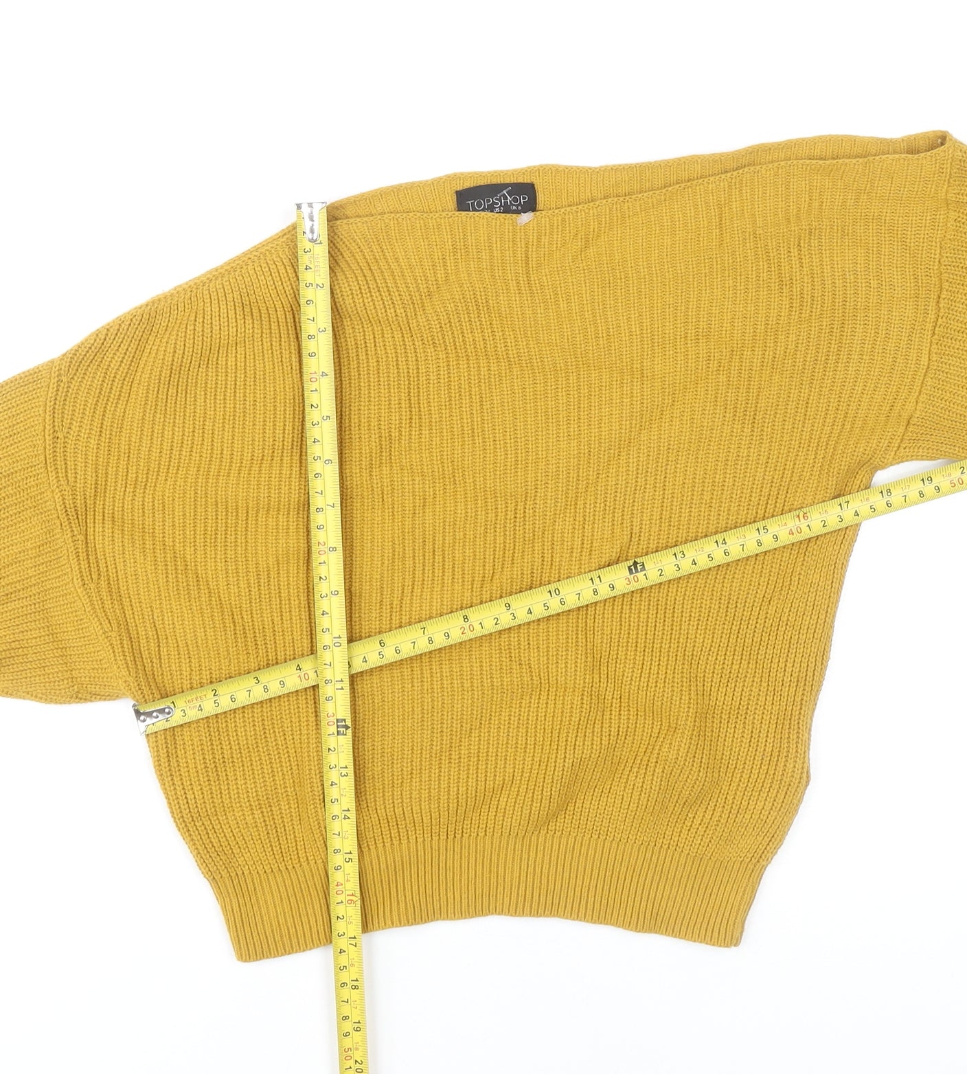 Topshop Womens Yellow Pullover Jumper Size 6 Boat Neck Knit