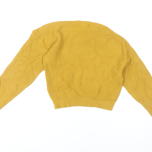 Topshop Womens Yellow Pullover Jumper Size 6 Boat Neck Knit