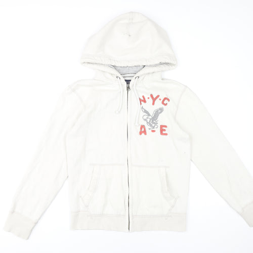 American Eagle Womens White XS Full Zip Hoodie Sweatshirt