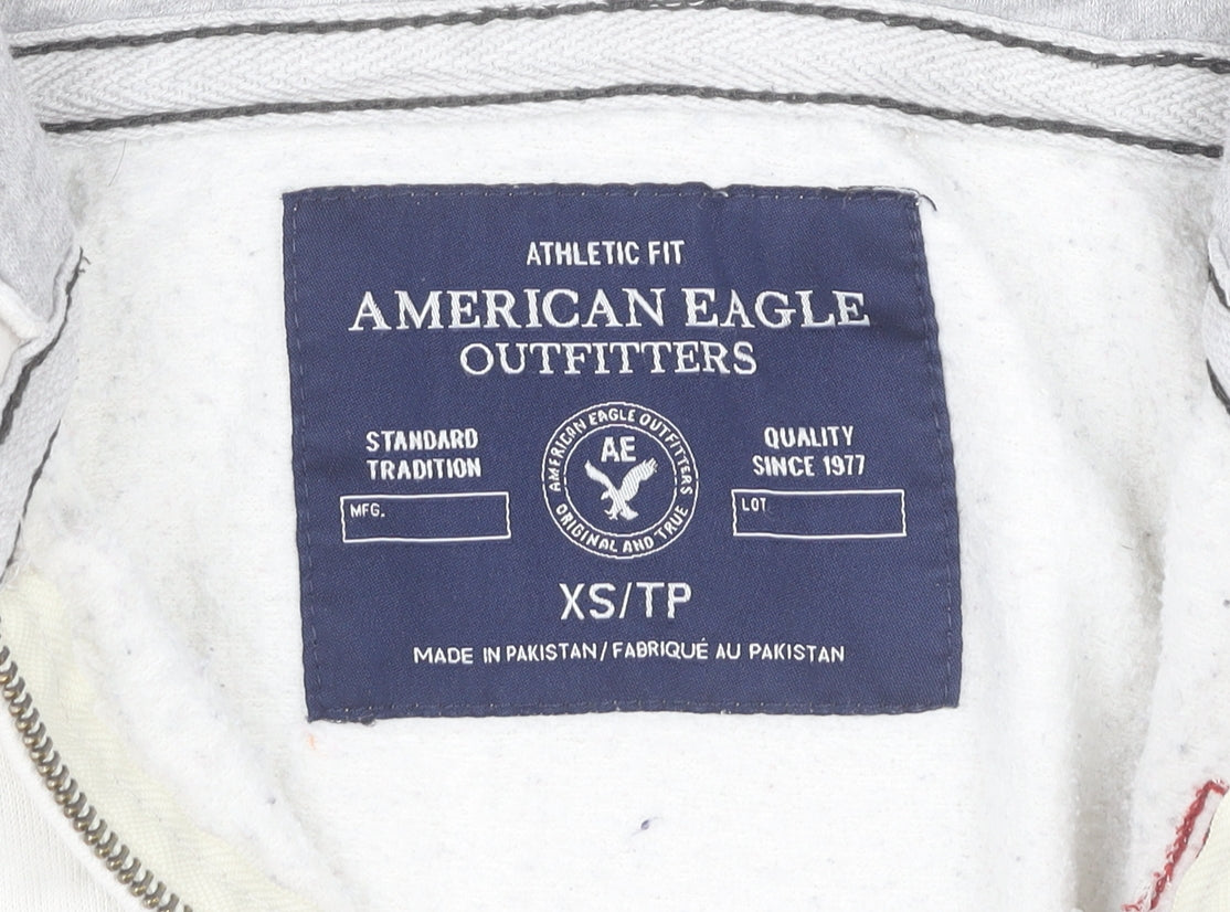 American Eagle Womens White XS Full Zip Hoodie Sweatshirt