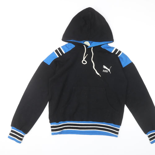 Puma Unisex Black Pullover Hoodie S Retro Striped Sportswear