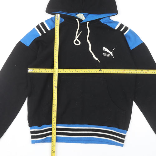 Puma Unisex Black Pullover Hoodie S Retro Striped Sportswear