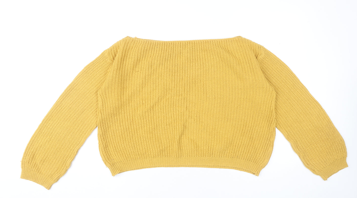 Missguided Women’s Yellow Chunky-Knit Pullover Jumper Size S