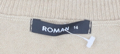 Roman Women’s Beige V-Neck Pullover Jumper Size 14 Knitwear