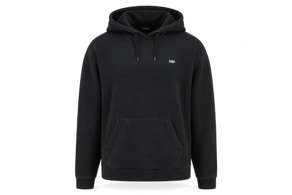 Front view of Myprotein Men’s Black XL Pullover Hoodie Fleece Cotton Blend