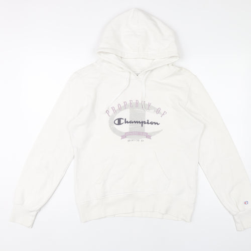 Champion Womens White Hoodie Size M Cotton Pullover Sweatshirt