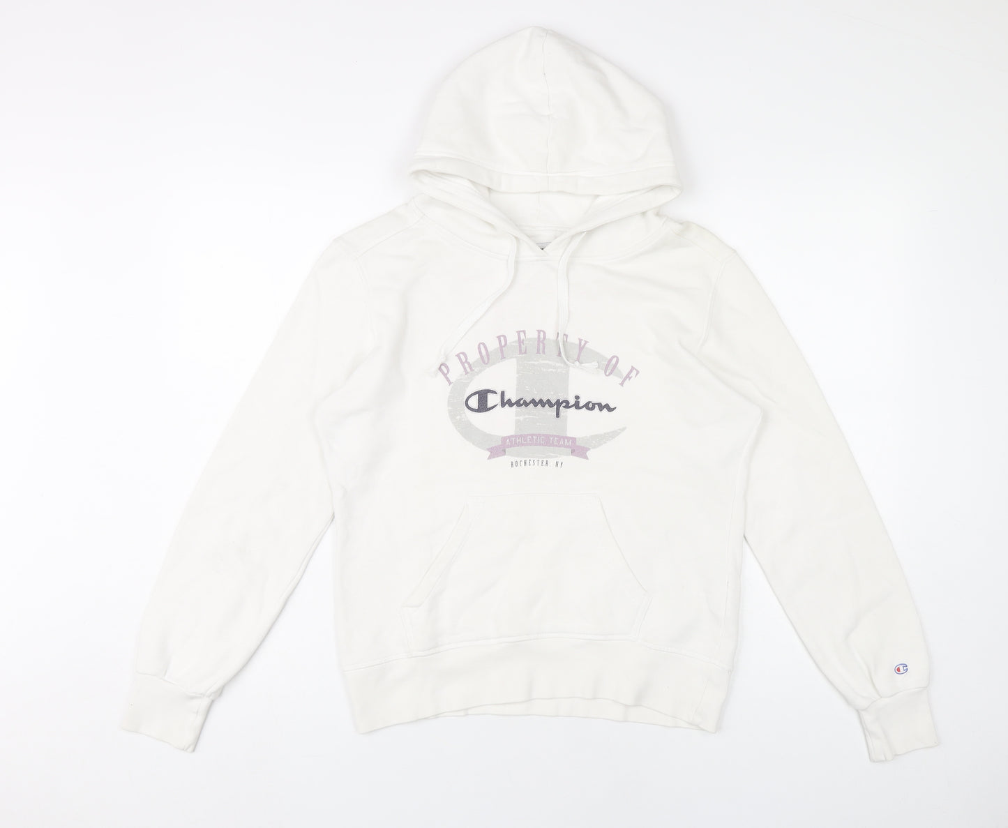 Champion Womens White Hoodie Size M Cotton Pullover Sweatshirt