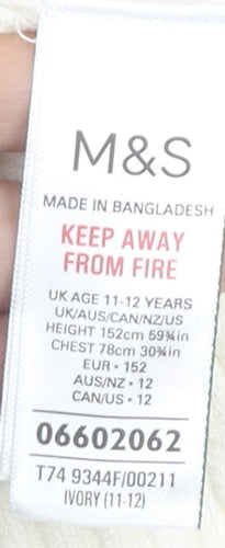 Marks and Spencer Girls Ivory Full Zip Knit Jumper 11-12 Years