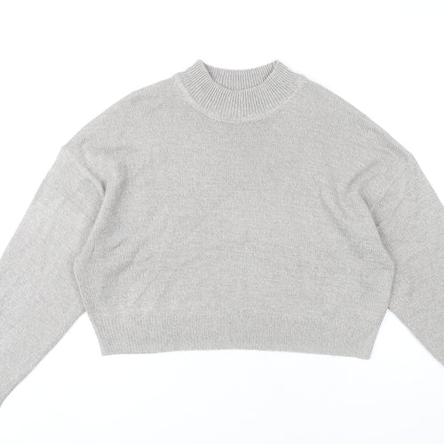 H&M Women’s Grey Mock Neck Jumper Size 12 Acrylic Long Sleeve