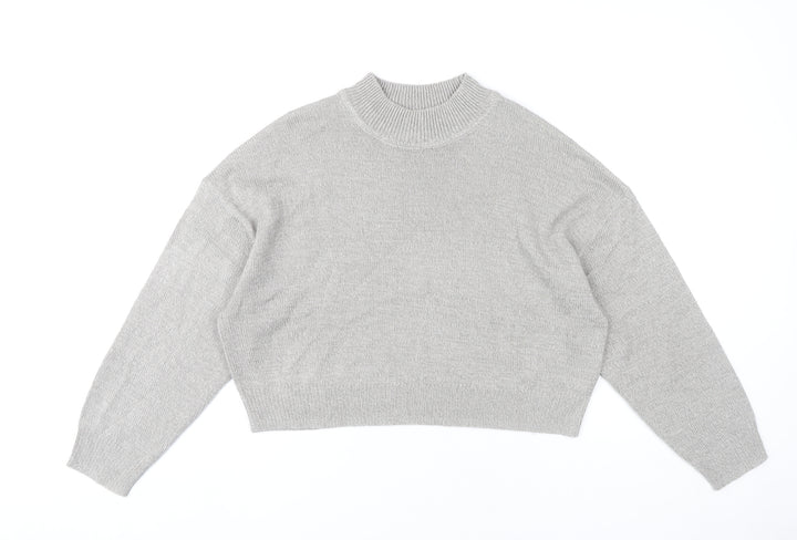 H&M Women’s Grey Mock Neck Jumper Size 12 Acrylic Long Sleeve