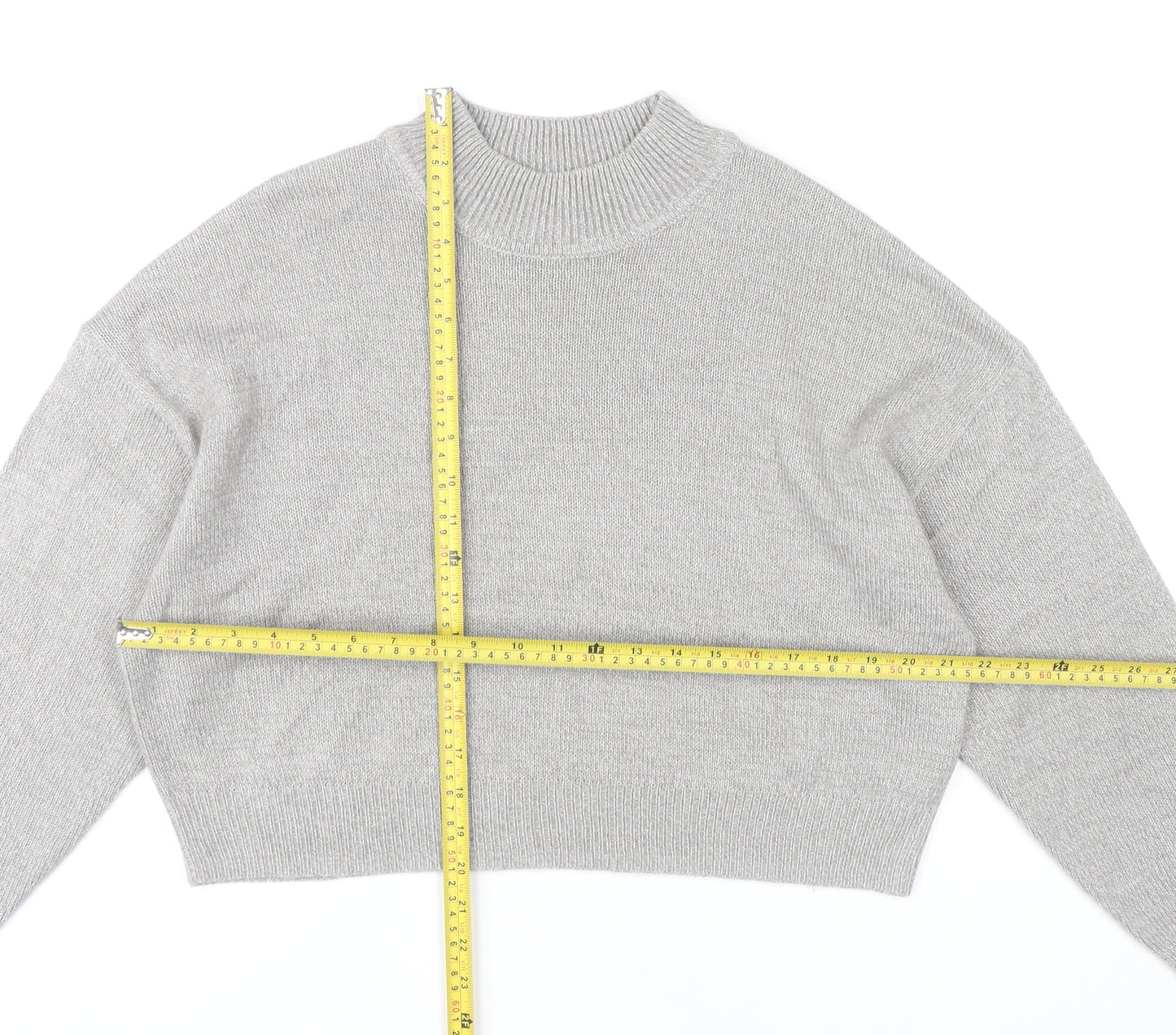H&M Women’s Grey Mock Neck Jumper Size 12 Acrylic Long Sleeve