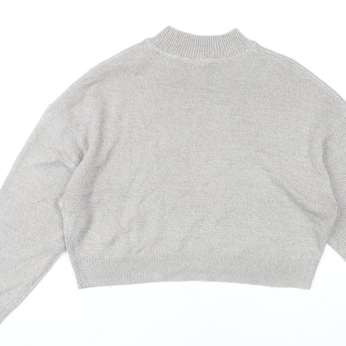 H&M Women’s Grey Mock Neck Jumper Size 12 Acrylic Long Sleeve