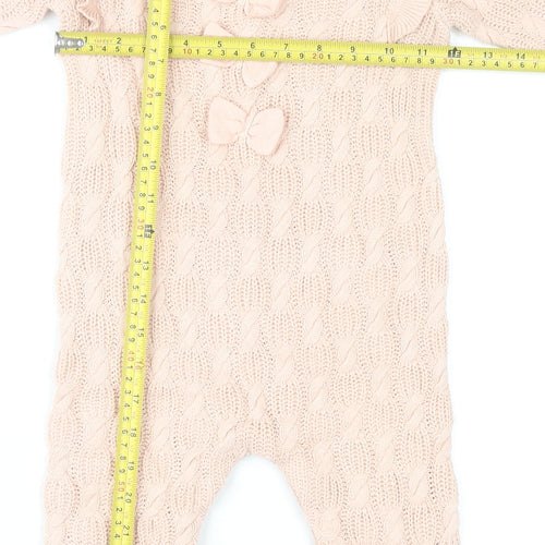 NEXT Girls Pink Knit Babygrow 12-18 Months with Bows & Ruffle Trim