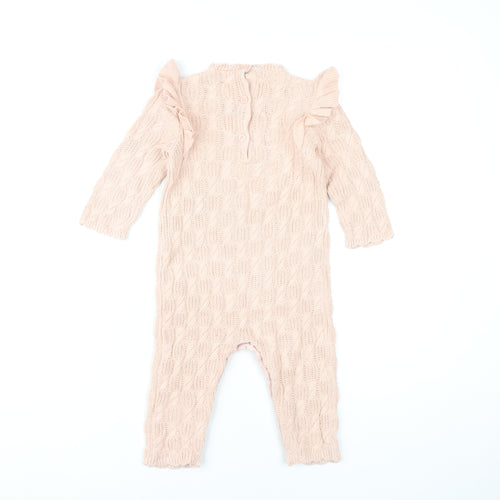 NEXT Girls Pink Knit Babygrow 12-18 Months with Bows & Ruffle Trim