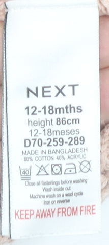 NEXT Girls Pink Knit Babygrow 12-18 Months with Bows & Ruffle Trim