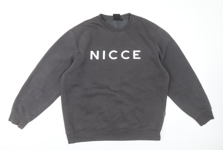 Nicce Men’s Grey Logo Pullover Sweatshirt L Regular Fit