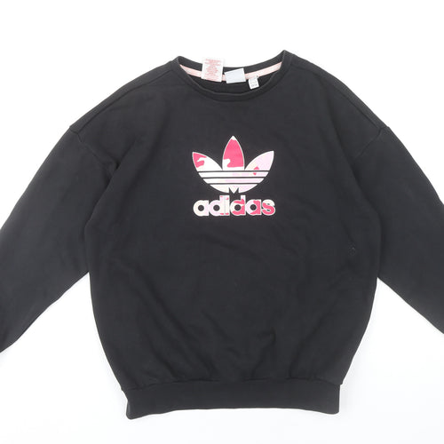 Adidas Girls Black Sweatshirt 13-14 Years Long Sleeve Crew Neck Pullover
