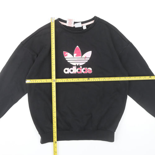 Adidas Girls Black Sweatshirt 13-14 Years Long Sleeve Crew Neck Pullover