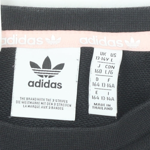 Adidas Girls Black Sweatshirt 13-14 Years Long Sleeve Crew Neck Pullover