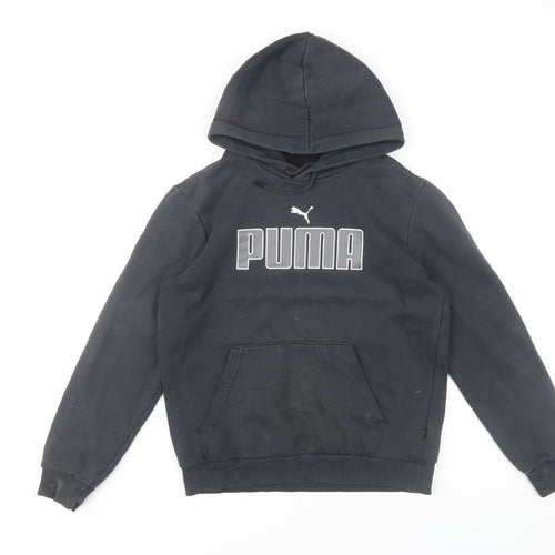 Puma Boys Black Pullover Hoodie XS Cotton Sports Logo