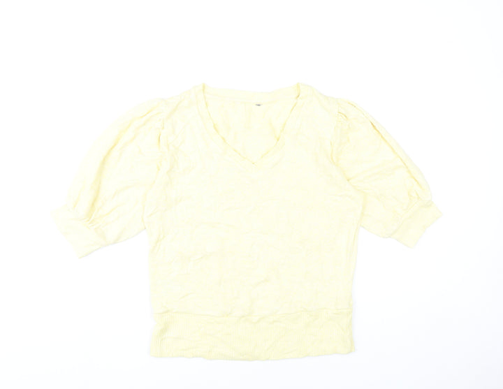 Next Women’s Yellow V-Neck Puff Sleeve Jumper Size 12