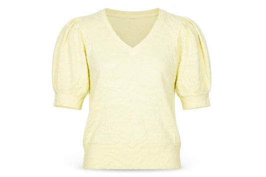 Front view of Next Women’s Yellow V-Neck Puff Sleeve Jumper, size UK 12