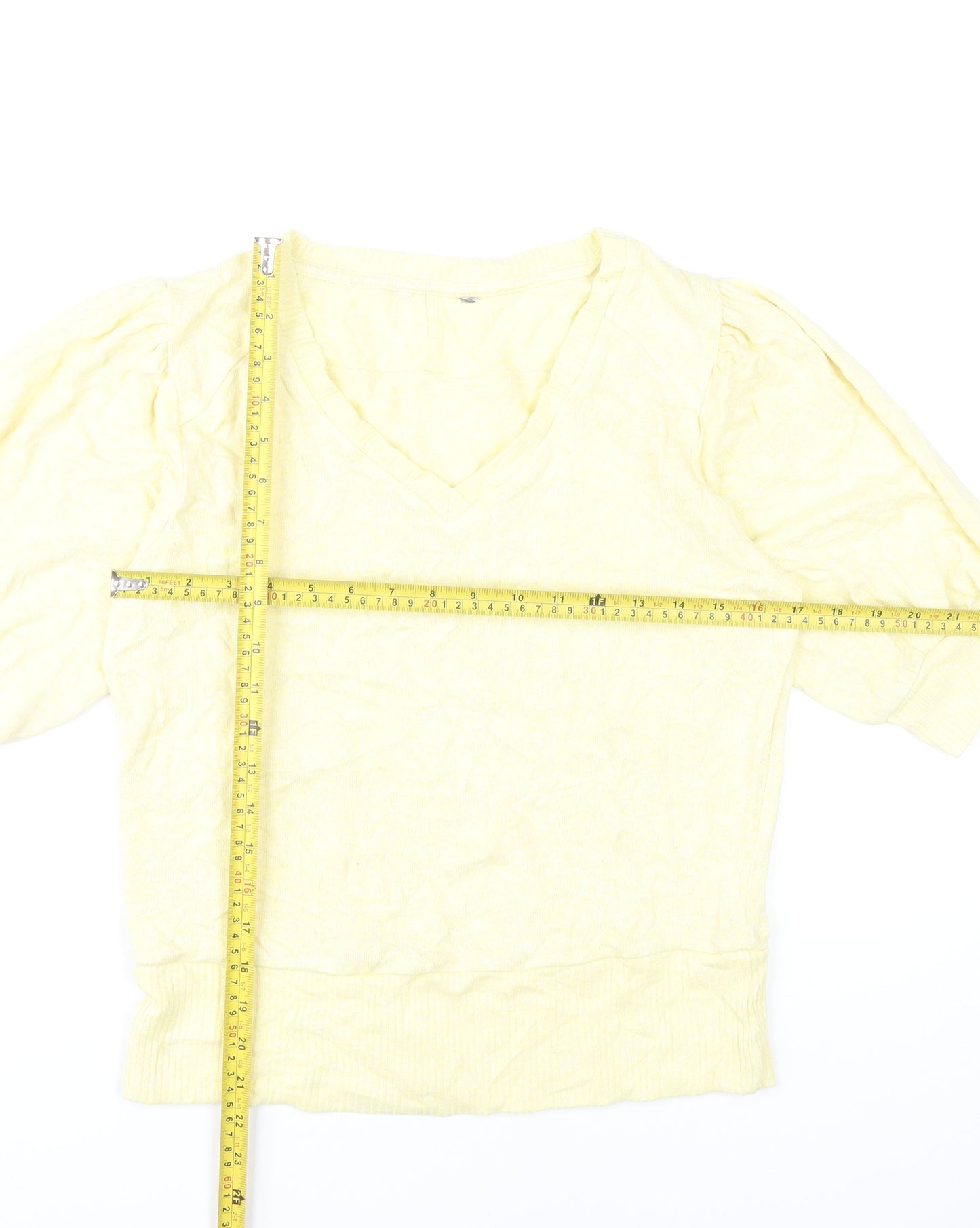 Next Women’s Yellow V-Neck Puff Sleeve Jumper Size 12