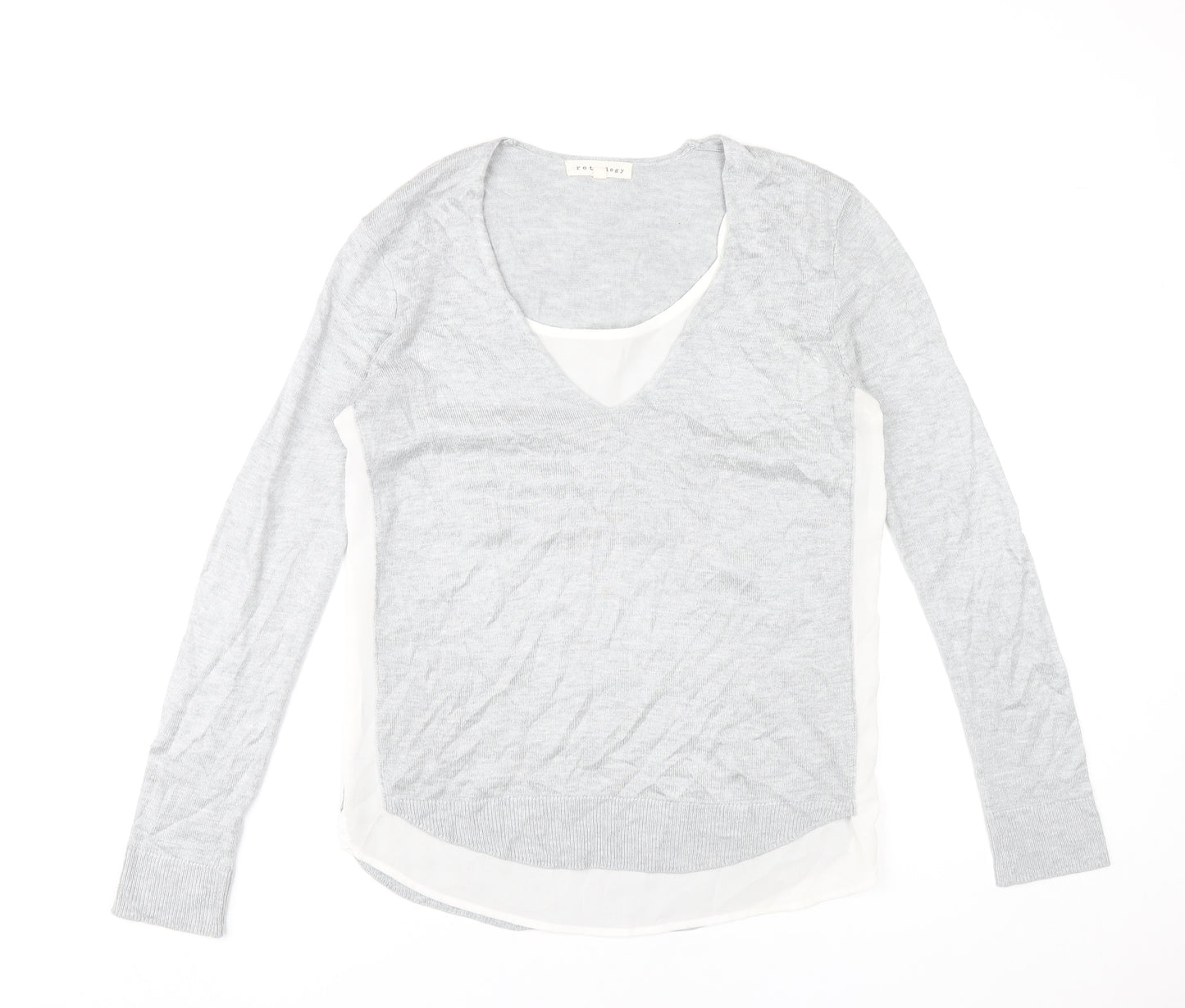 Retrology Women’s Grey V-Neck Pullover Jumper Size S Acrylic Rayon