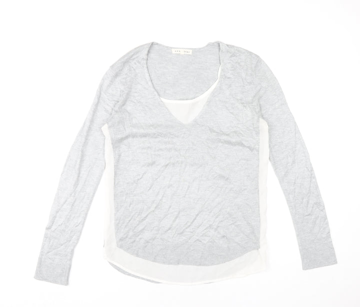 Retrology Women’s Grey V-Neck Pullover Jumper Size S Acrylic Rayon