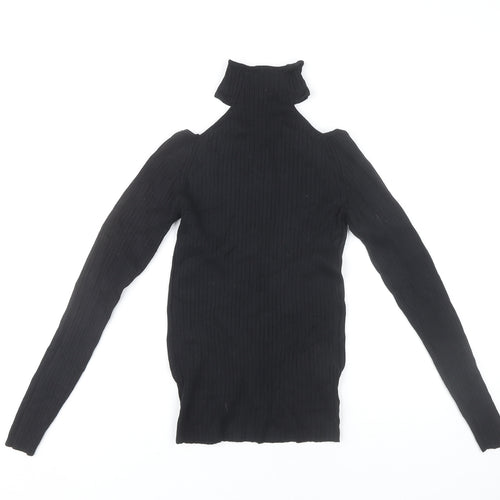 New Look Women’s Black Roll Neck Cold Shoulder Slim Knit Top Size 6