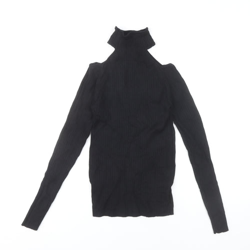 New Look Women’s Black Roll Neck Cold Shoulder Slim Knit Top Size 6